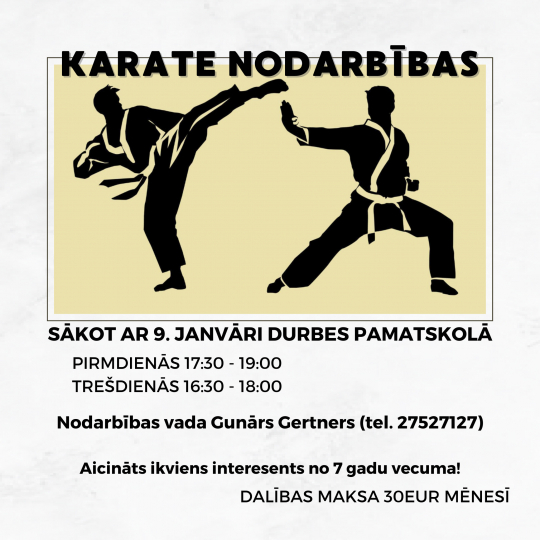 Aicina uz karate nodarbībām Durbē